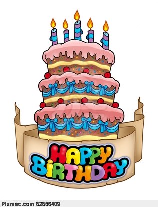 Birthday Theme With Tall Cake   Color Illustration    Vector Graphics