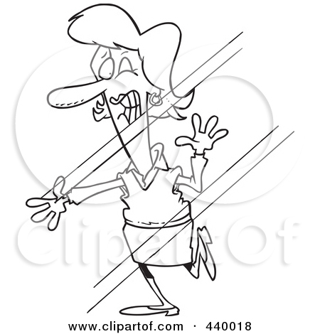 Cartoon Black And White Outline Design Of A Woman Walking In    By Ron