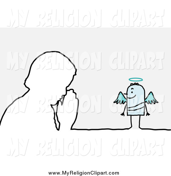     Clip Art Of A Stick Angel Watching A Man In Prayer By Nl Shop    715
