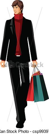 Clip Art Vector Of Man Holding Shopping Bags   There Is A Guy Holding
