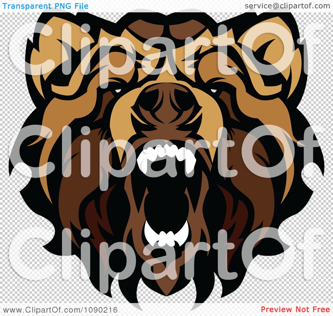 Clipart Aggressive Grizzly Bear Mascot Head   Royalty Free Vector