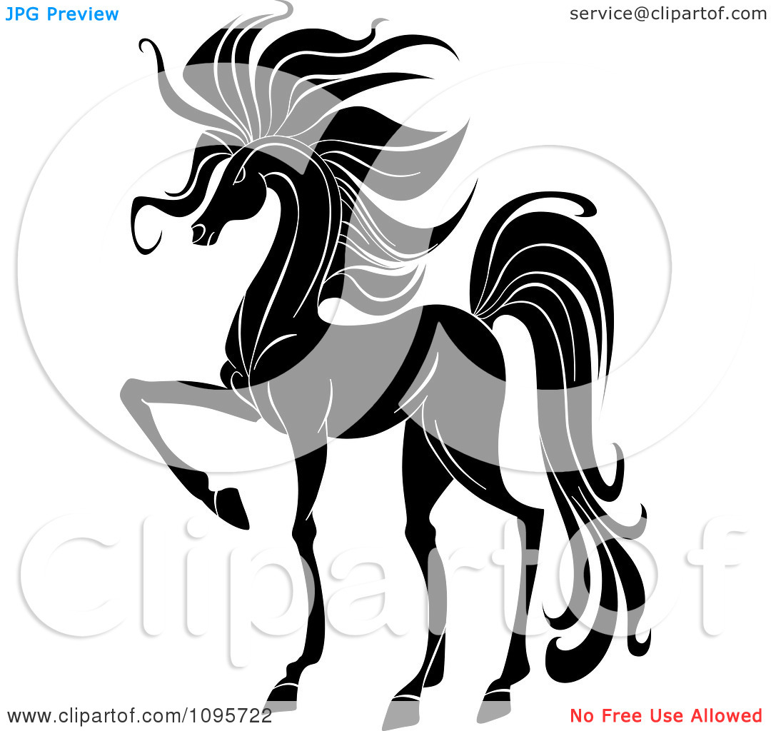 Clipart Elegant Black And White Prancing Foal Horse   Royalty Free    