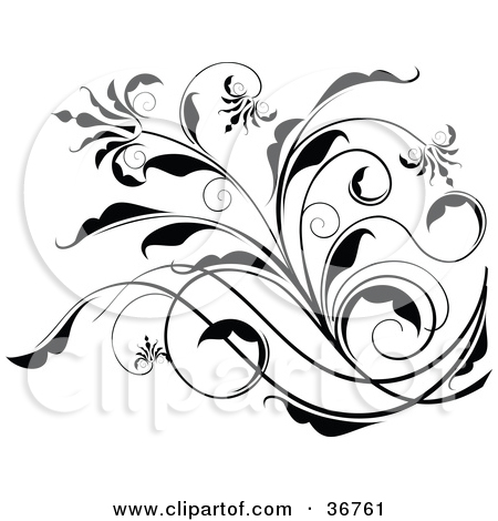 Clipart Illustration Of An Elegant Black And White Floral Scroll