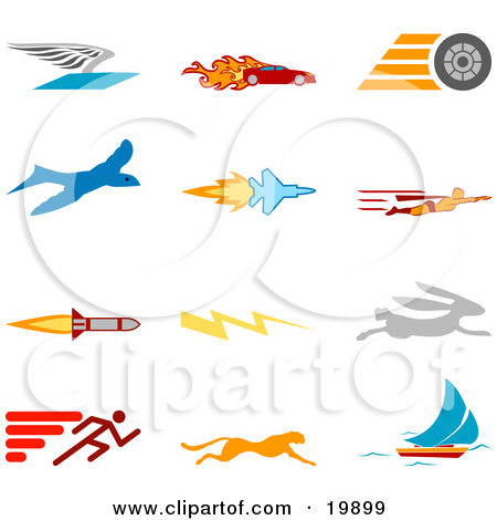 Clipart Illustration Of Icons Of A Sailboat Jet Lightning Bolt