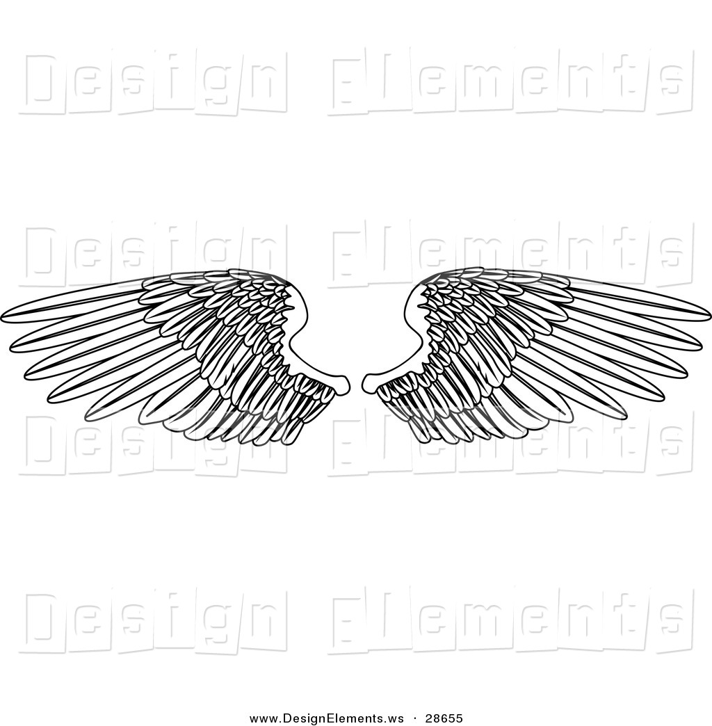 Clipart Of A Coloring Page Of A Pair Of Open Feathered Wings By Geo