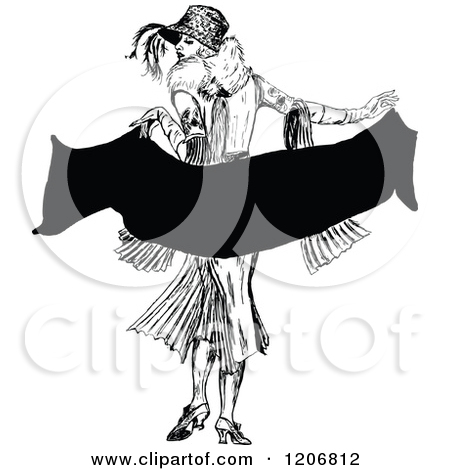 Clipart Of A Vintage Black And White Elegant Lady Holding A Scarf