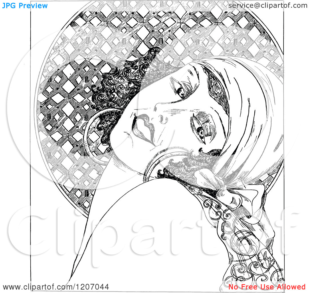 Clipart Of A Vintage Black And White Elegant Lady   Royalty Free