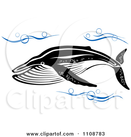 Clipart Swimming Black And White Humpback Whale In Blue Waves