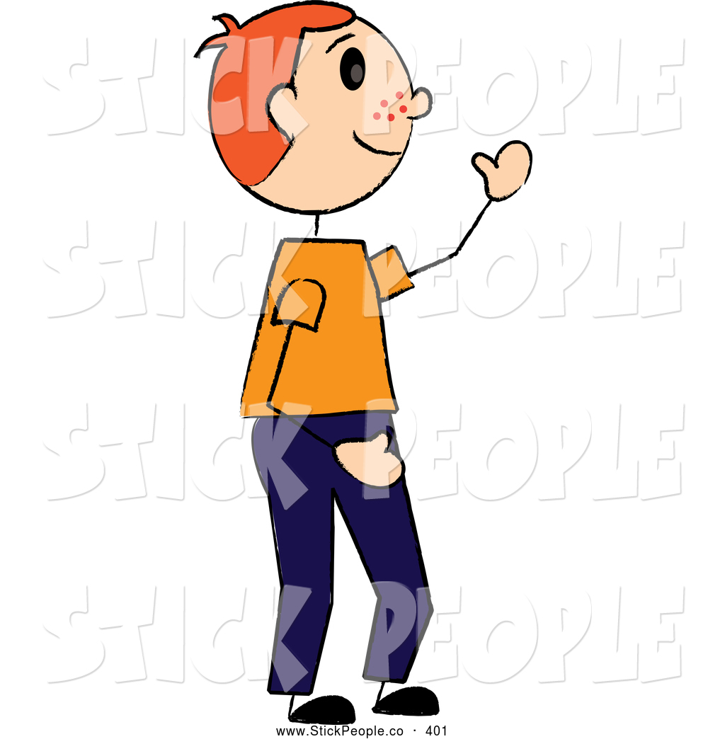 Friendly Red Haired Caucasian Stick Boy Waving By Pams Clipart    401