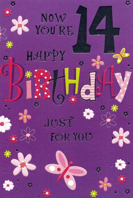 Happy 14th Birthday Card Embossed Card With Silver Foil