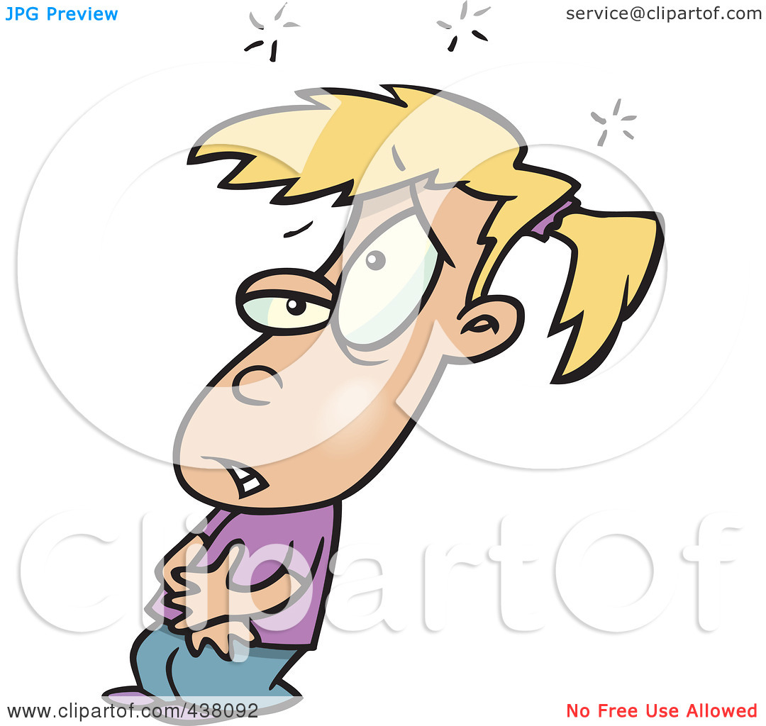 Illustration Of A Cartoon Sick Girl Holding Her Tummy By Ron Leishman