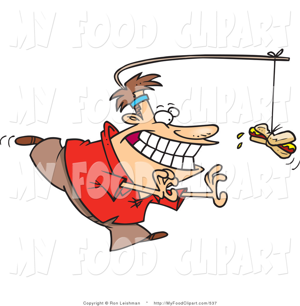 Larger Preview  Food Clip Art Of A Chubby Man Chasing A Hotdog On A    