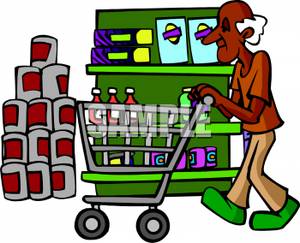     Man Pushing A Shopping Cart At A Grocery Store   Royalty Free Clipart