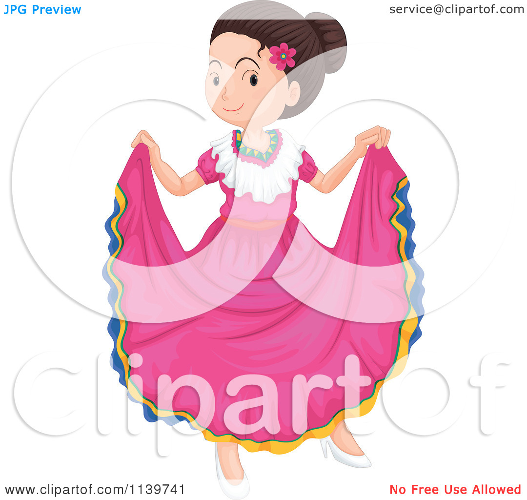 Of A Mexican Folk Dancer Girl In Pink   Royalty Free Vector Clipart    