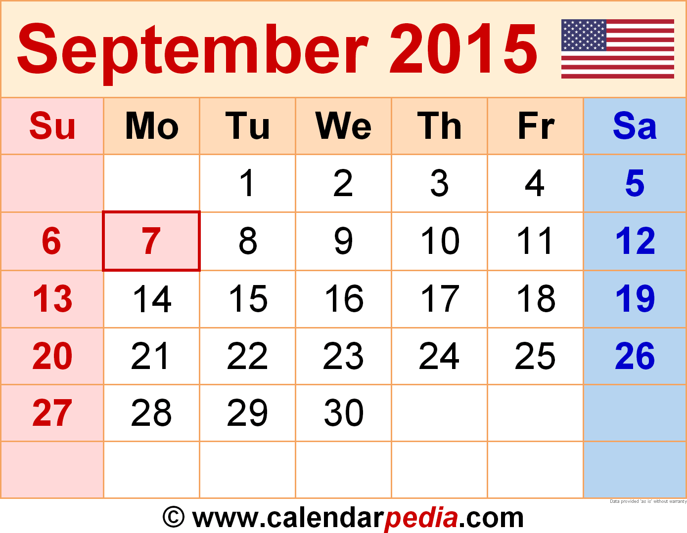Sept 2015 Calendar   My Calendar Template Collection