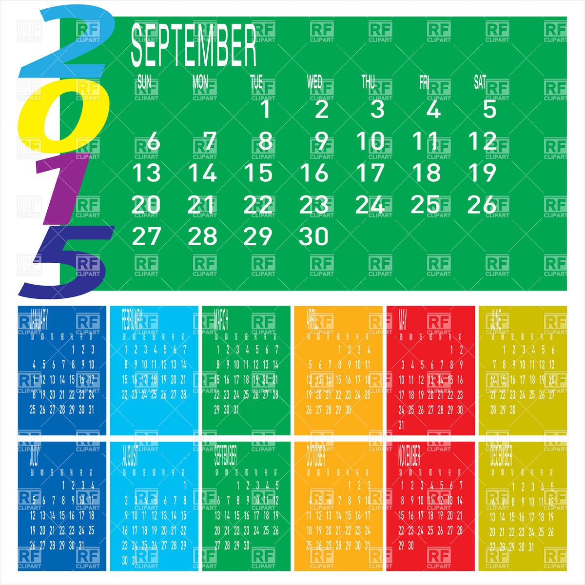 September Calendar Clip Art Free Colorful Year Calendar 2015