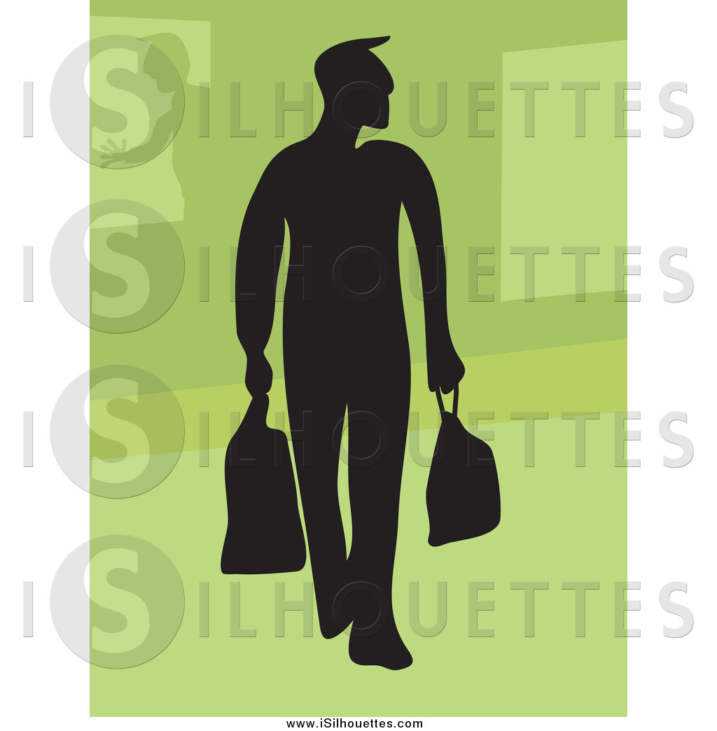 Silhouetted Man Shopping Over Green Silhouette Clip Art Prawny