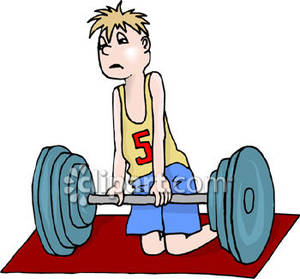 Skinny Kid Trying To Lift A Barbell Royalty Free Clipart Picture