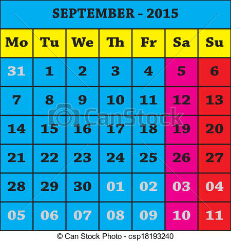 Vector Of 2015 September Calendar Iso 8601 Csp18193240   Search Clip