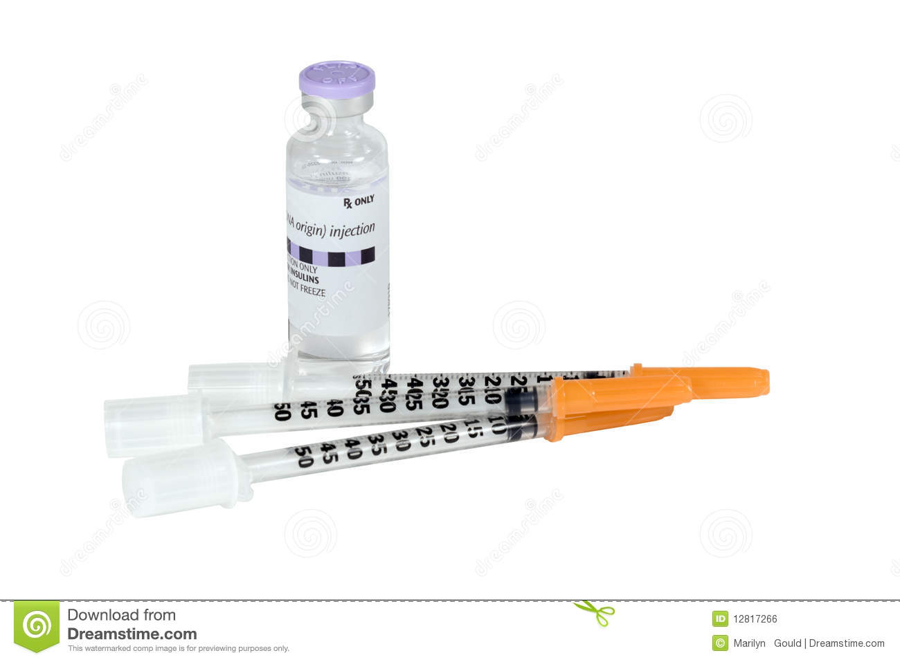 Vile Of Insulin And Three Syringes Isolated On White Background 