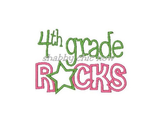 4th Grade Rocks Clipart Applique Embroidery Design