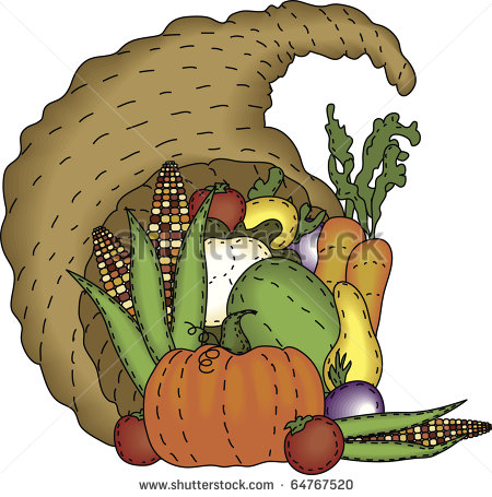 Bountiful Harvest In A Folk Art Styled Cornucopia Stock Photo