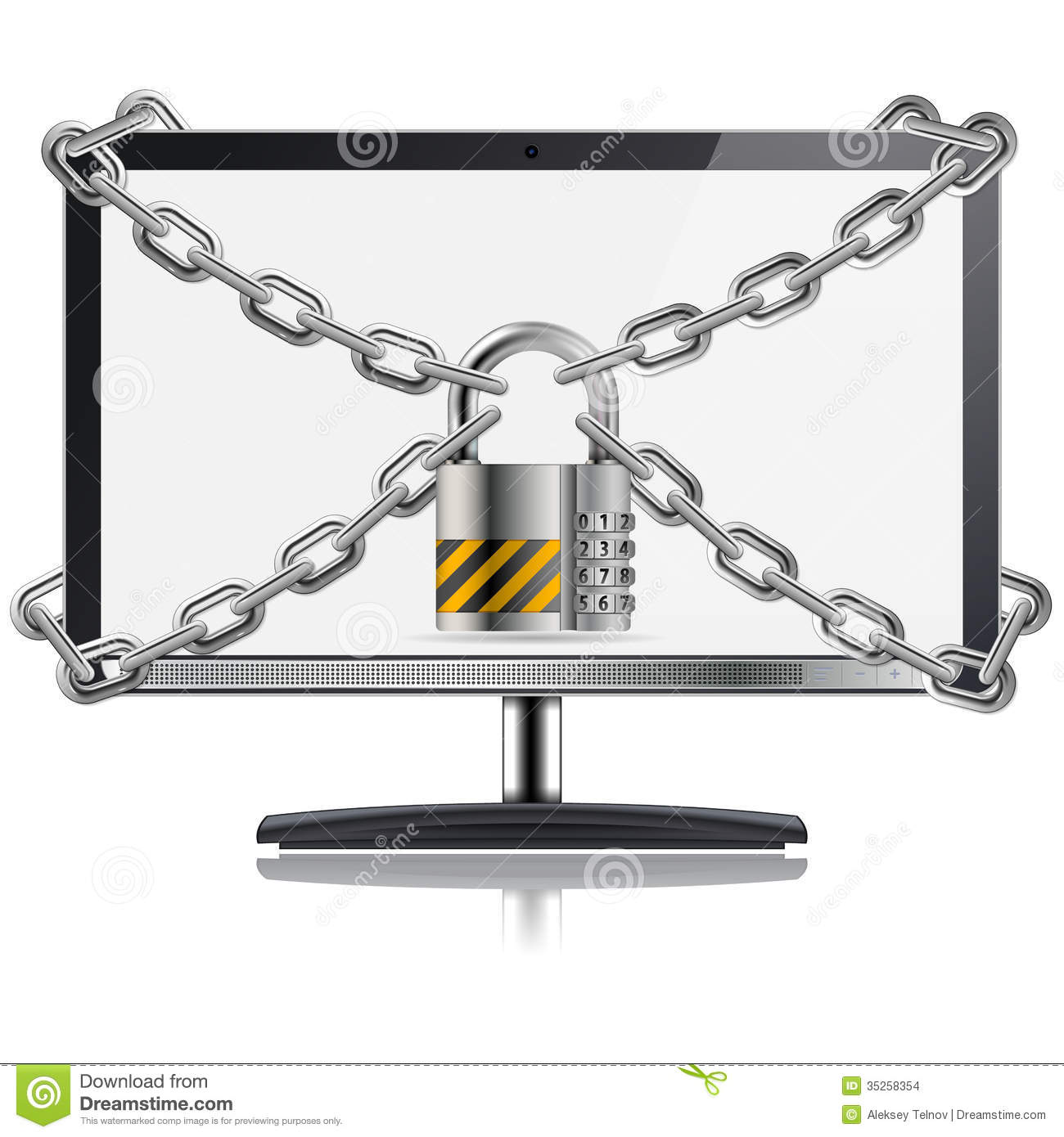 Business Concept   Code Padlock With Chain Protects Computer Isolated