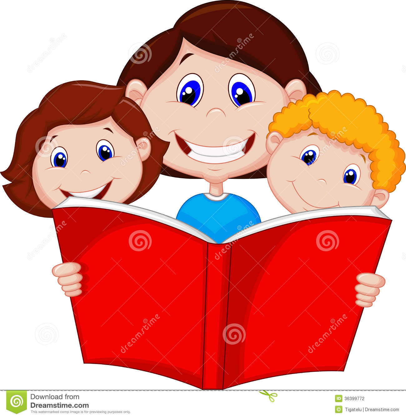 Cartoon Mother Reading Book To Her Children Stock Photography   Image