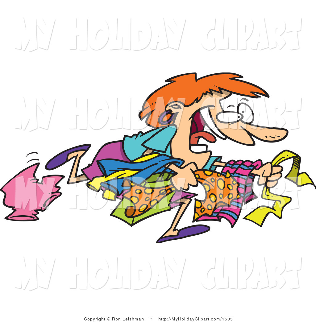 Clip Art Of A Happy Woman Running To Get The Best Bargains While