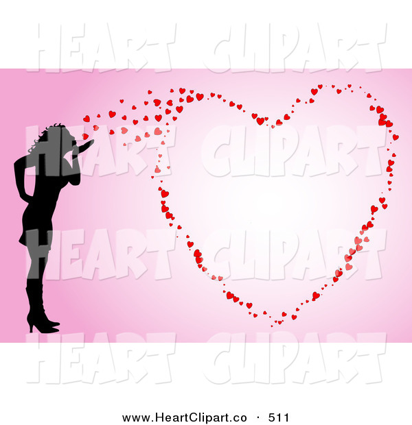 Clip Art Of A Woman Silhouetted In Black Blowing Kisses That Form A    