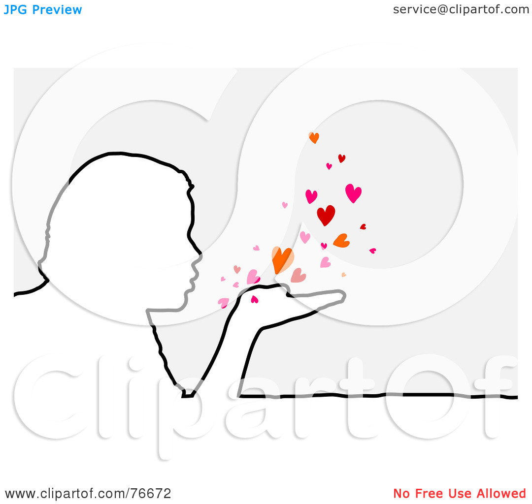 Clipart Illustration Of A Head Outline Of A Man Blowing Heart Kisses