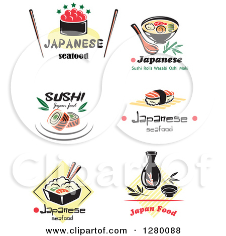 Clipart Of Asian And Sushi Food Designs With Text   Royalty Free