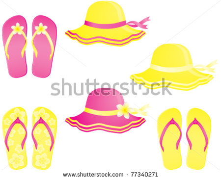 Fashion Summer Accessories Hats And Flip Flops  Vector Illustration