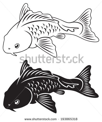Koi Silhouette Ink Painting Fish Stock   