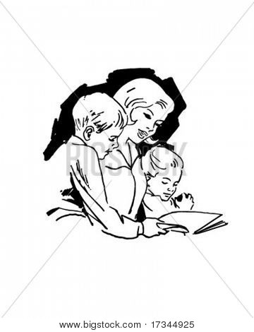 Mom Reading With Children   Retro Clip Art Stock Vector   Stock Photos