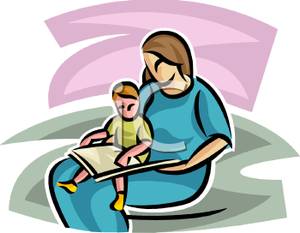 Mother Reading A Book To Her Child   Royalty Free Clipart Picture