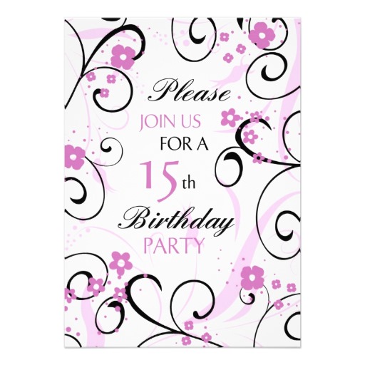 Pink Swirls 15th Birthday Party Invitation Card 5 X 7 Invitation