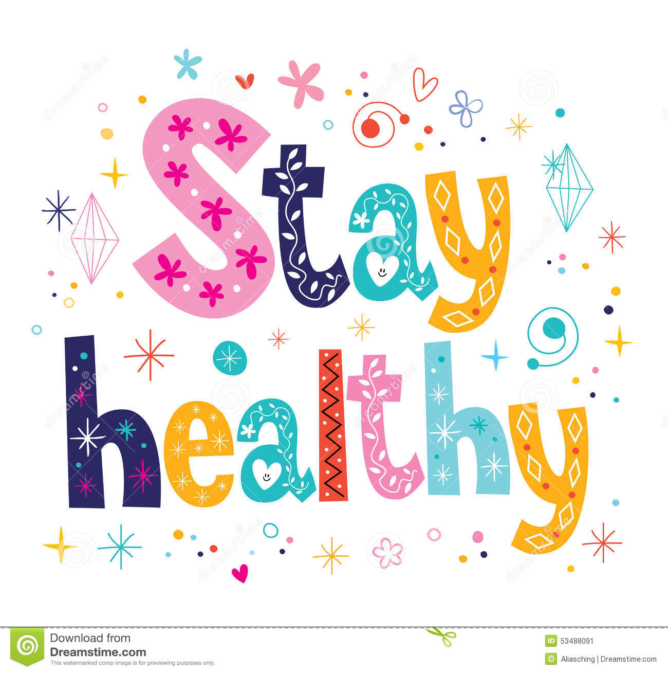 Stay Healthy Decorative Lettering Type Design Stock Illustration
