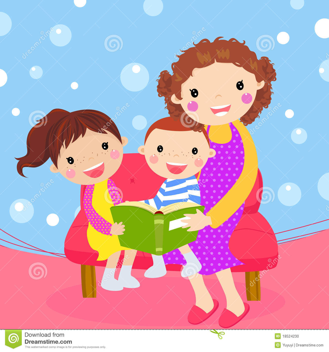 Young Mother Reading Book To Her Children Stock Photo   Image
