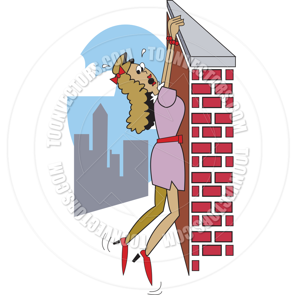 Cartoon Woman Hanging On Ledge Vector Illustration By Clip Art Guy