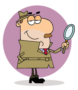 Cluess Cartoon Detective Looking For Clues With A Magnifying Glass