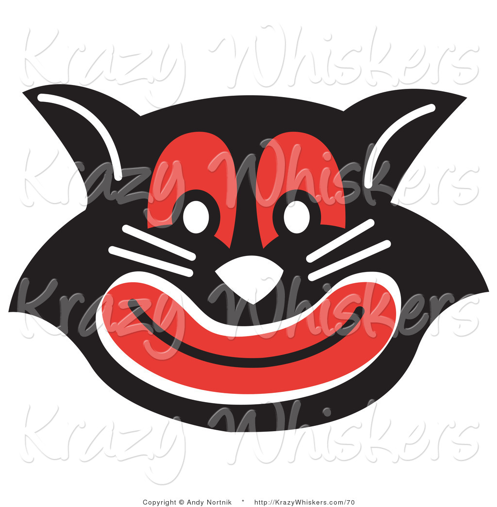 Critter Clipart Of An Evil Black Cat With Red Eyes And Mouth Smiling    