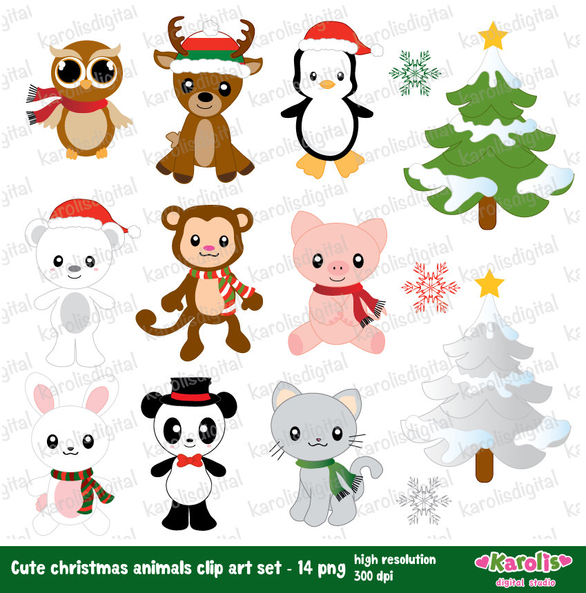 Cute Christmas Animals Digital Clip Art Set By Karolisdigital