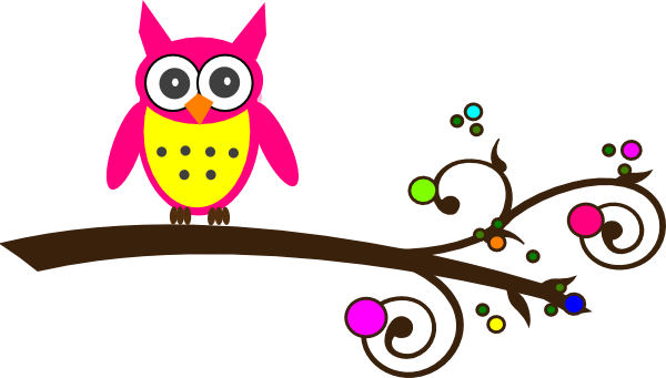Pink Owl Colorful Branch Clip Art