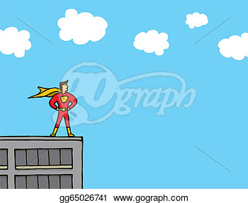Superhero Standing On A Building Ledge  Clipart Gg65026741