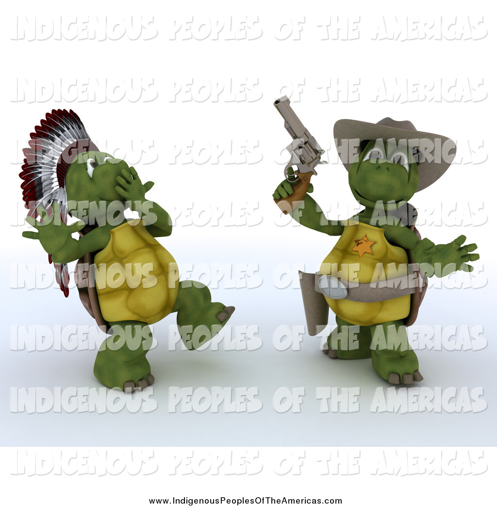     Clipart Of 3d Happy Tortoises Playing Cowboys And Indians By Kj