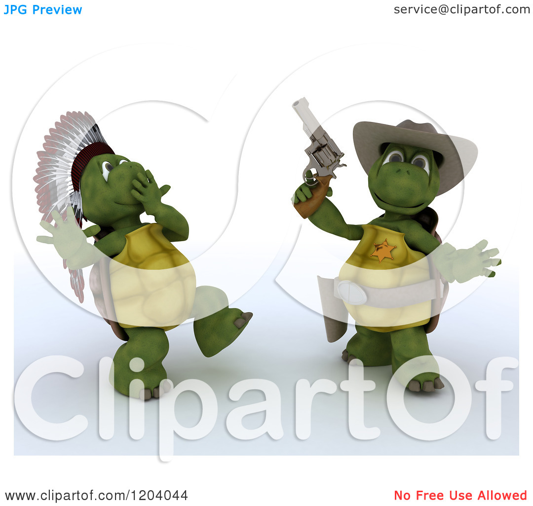 Clipart Of 3d Tortoises Playing Cowboys And Indians   Royalty Free Cgi    