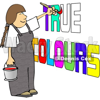 Female Painter Painting True Colours On A Wall Clipart Picture    