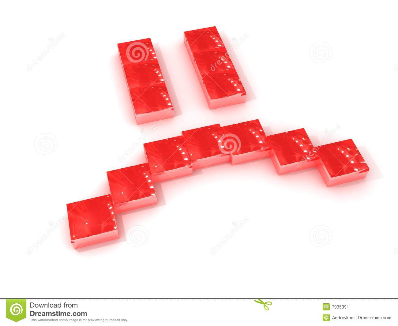 Frown Made Of Red Blocks Isolated On A White Background