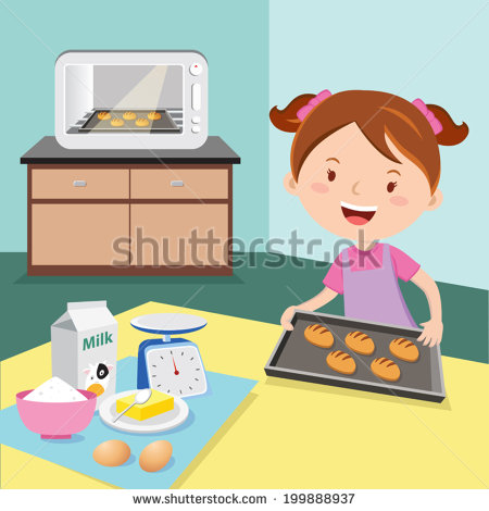 Little Girl Baking Buns  Cheerful Girl Baking Buns    Stock Vector